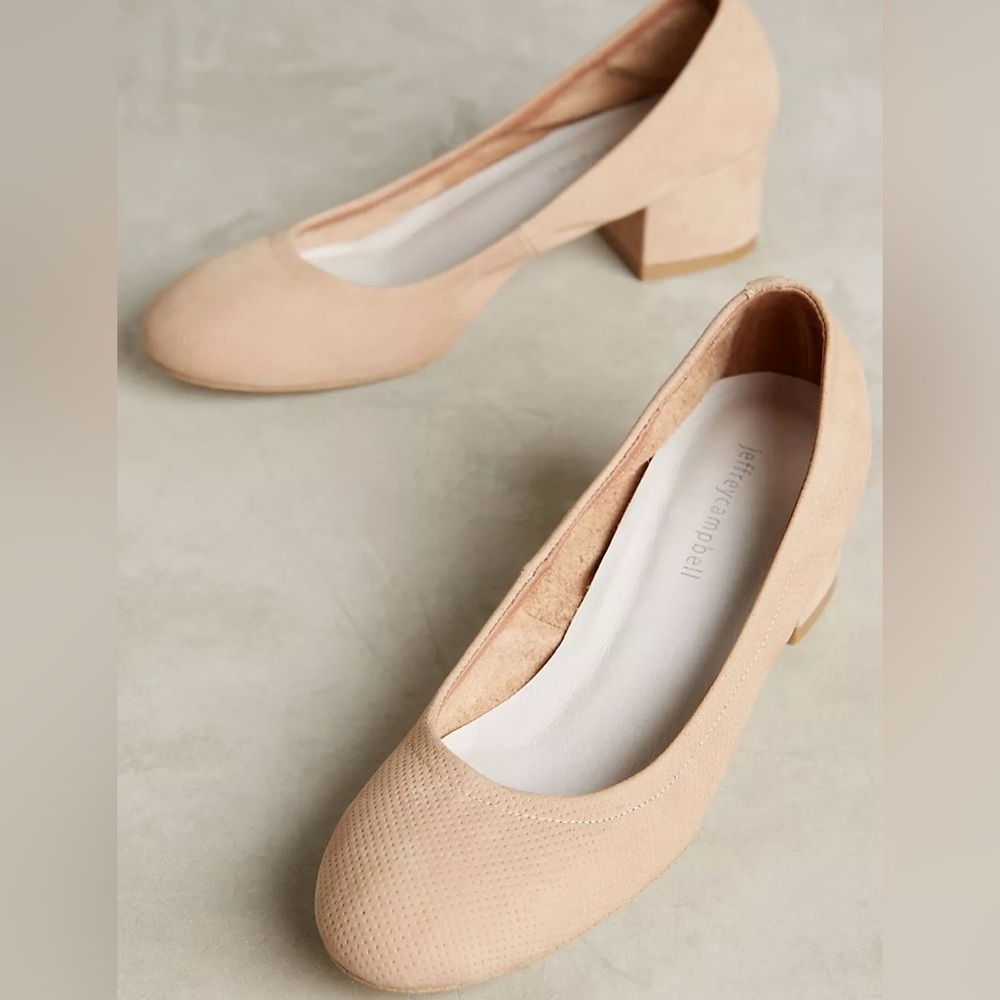 New Jeffrey Campbell Bitsie Perforated Suede Block Pumps In Neutral Size 10